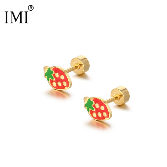 Korean Style Cute Compact Colorful Strawberry Street Shot Titanium Steel Earrings