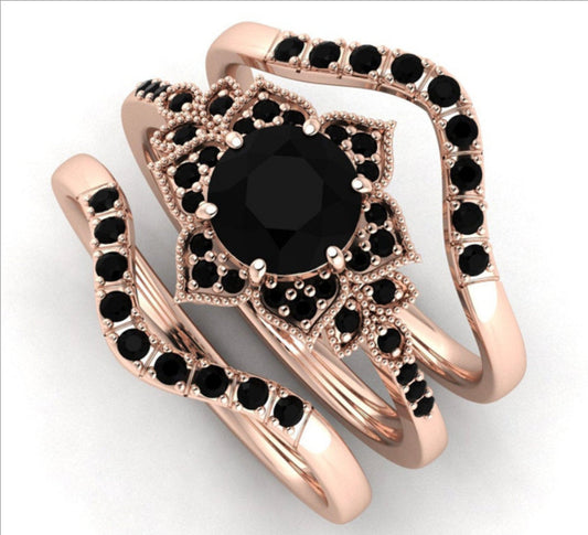 Women's Black Zircon Geometric Creative Style Rose Rings