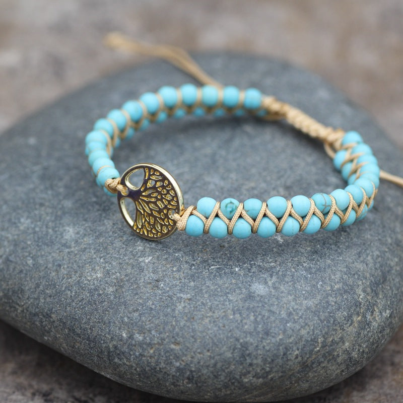 Tree-shaped Charm African Turquoise Beads Woven Bracelets