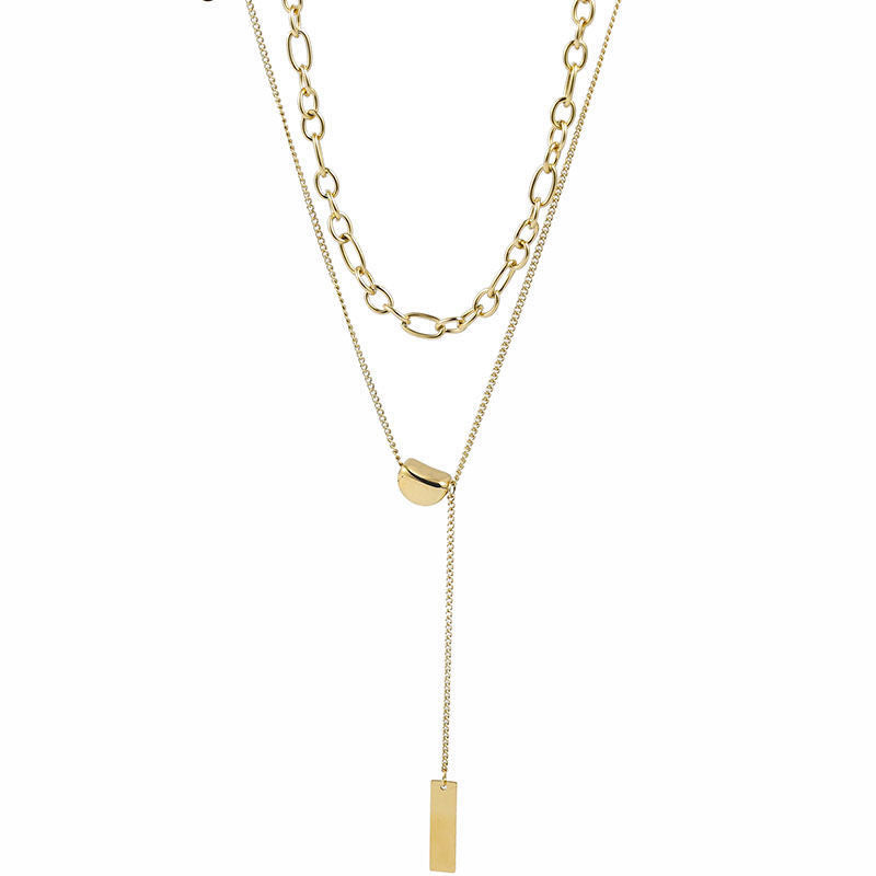Steel No Fading Double Layer Twin Lucky Bean Necklace