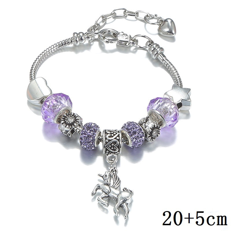 Women's & Men's Crystal Unicorn Ornament And Snake Bone Bracelets