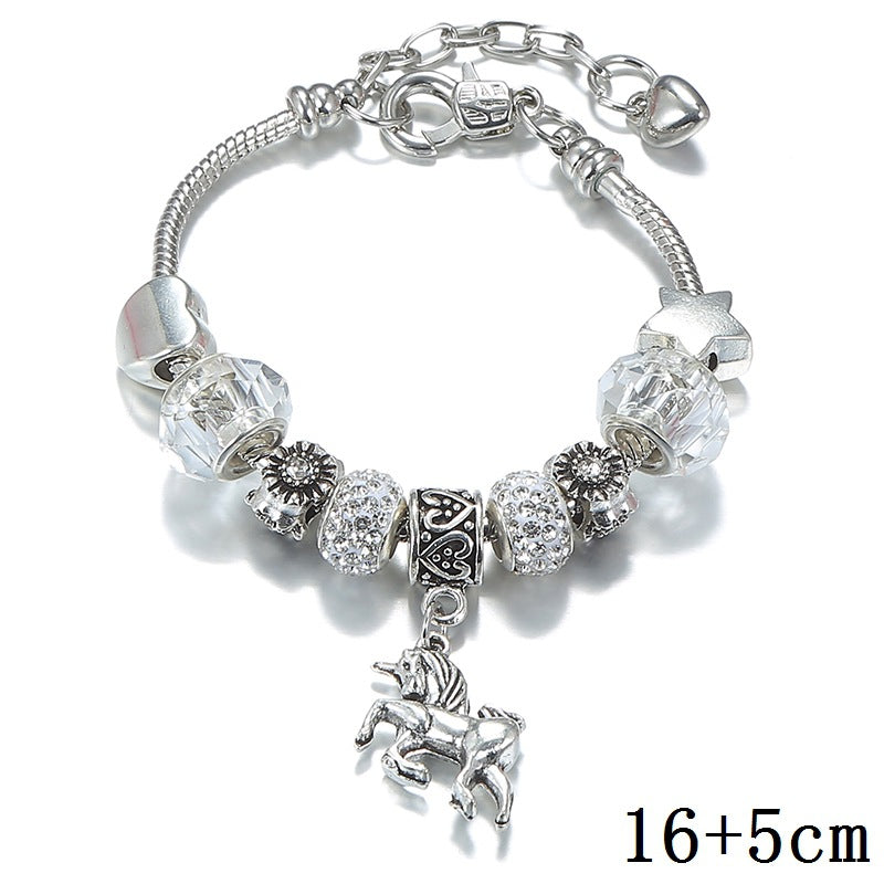 Women's & Men's Crystal Unicorn Ornament And Snake Bone Bracelets