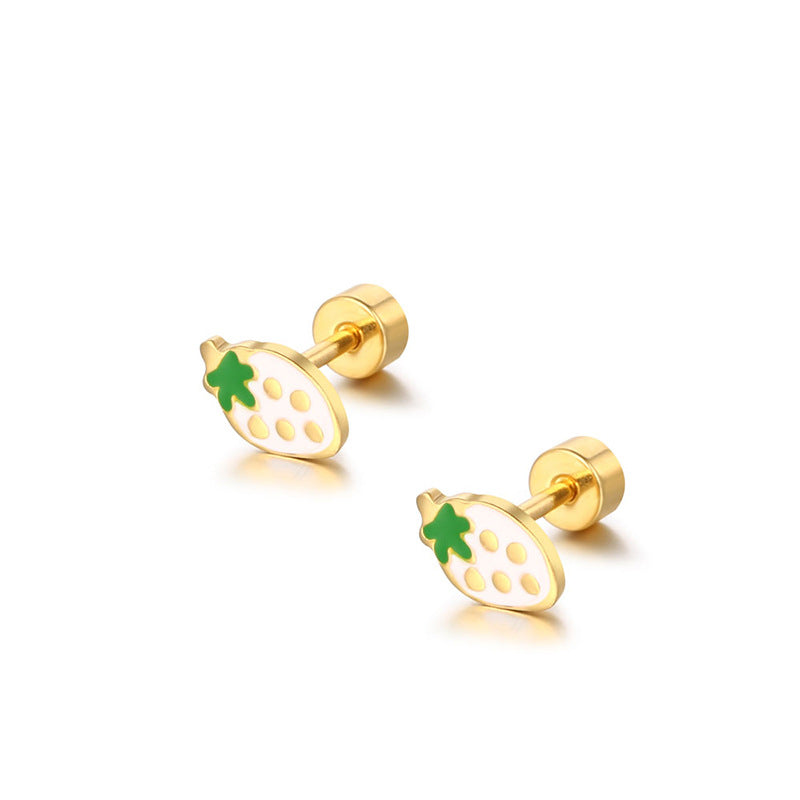 Korean Style Cute Compact Colorful Strawberry Street Shot Titanium Steel Earrings