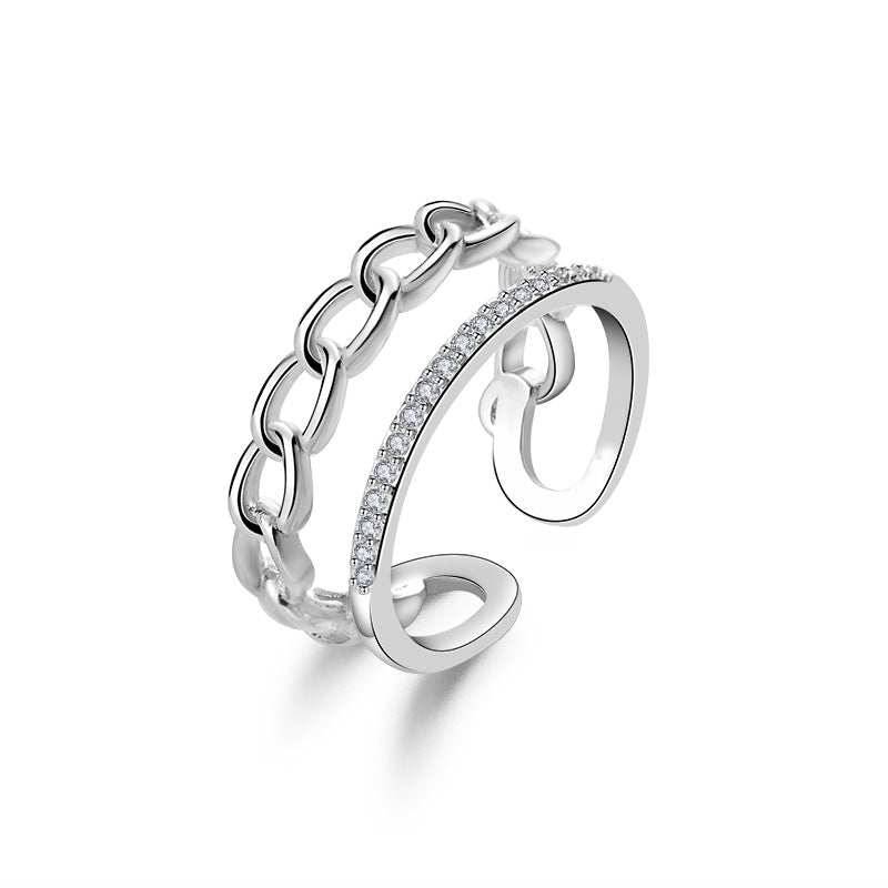 Stall Chain Zircon Female Personality Dual Layer Open-end Rings