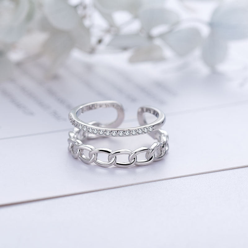 Stall Chain Zircon Female Personality Dual Layer Open-end Rings