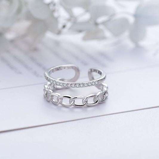 Stall Chain Zircon Female Personality Dual Layer Open-end Rings