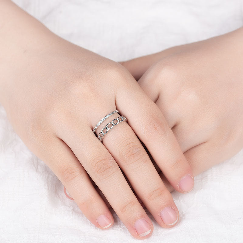Stall Chain Zircon Female Personality Dual Layer Open-end Rings