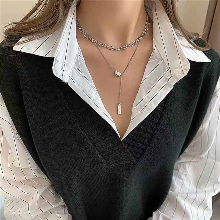 Steel No Fading Double Layer Twin Lucky Bean Necklace