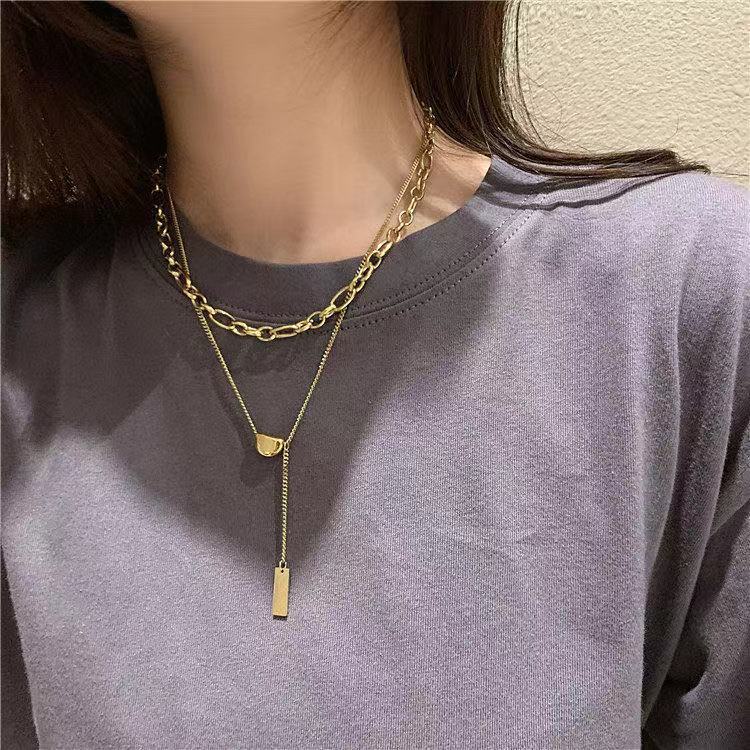 Steel No Fading Double Layer Twin Lucky Bean Necklace