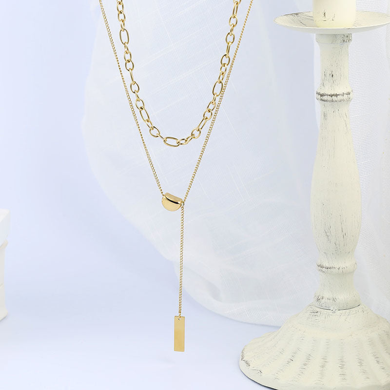 Steel No Fading Double Layer Twin Lucky Bean Necklace