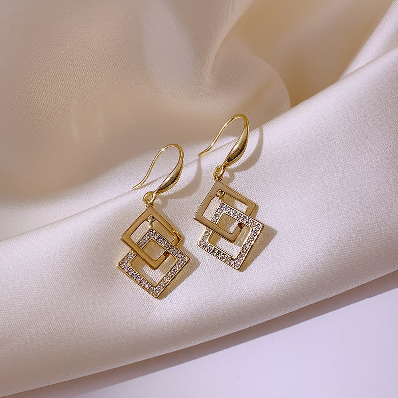Women's Korean Style Geometric Square Diamond Rhinestone Trendy Rings