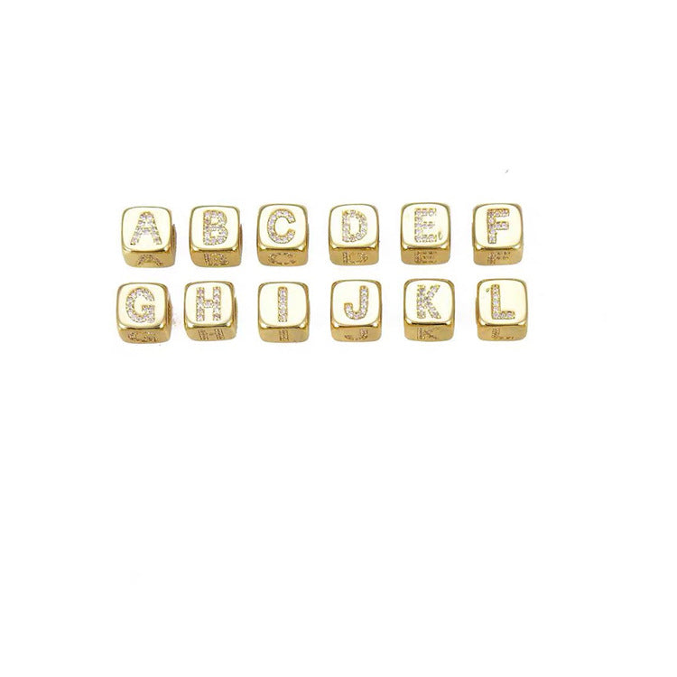 Gold-plated Dice Letter Micro Inlaid Zircon Necklaces