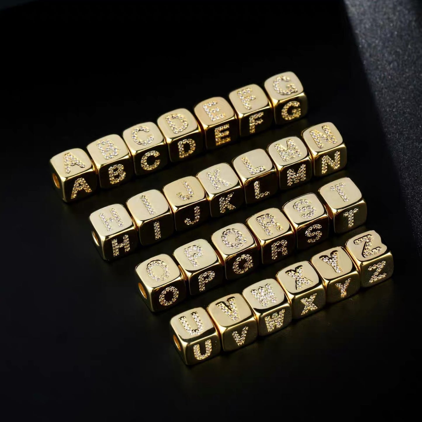 Gold-plated Dice Letter Micro Inlaid Zircon Necklaces