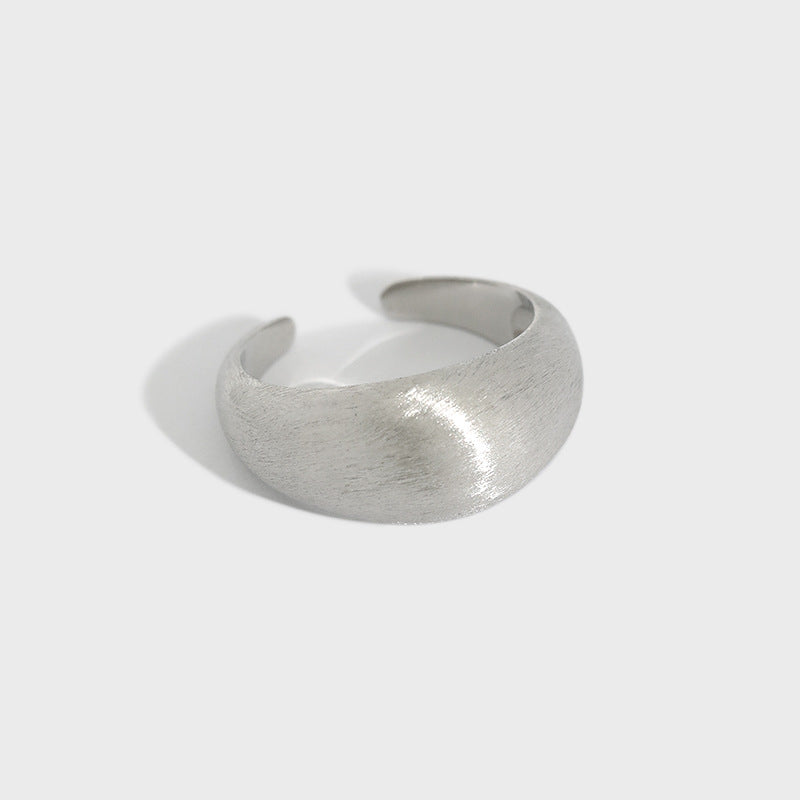 Korean Style Sterling Sier Cold Simple Irregular Wide Brushed Glossy Ring