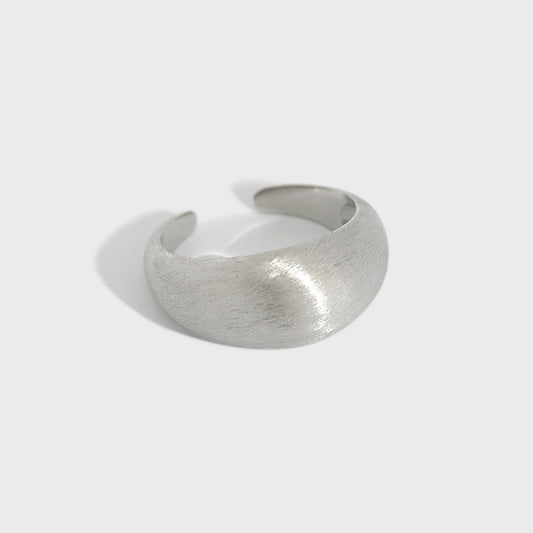 Korean Style Sterling Sier Cold Simple Irregular Wide Brushed Glossy Ring