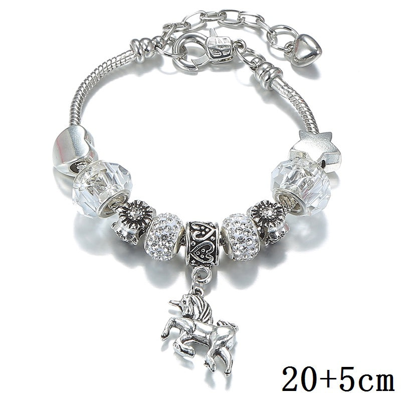 Women's & Men's Crystal Unicorn Ornament And Snake Bone Bracelets