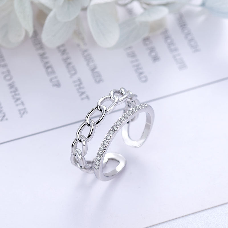 Stall Chain Zircon Female Personality Dual Layer Open-end Rings