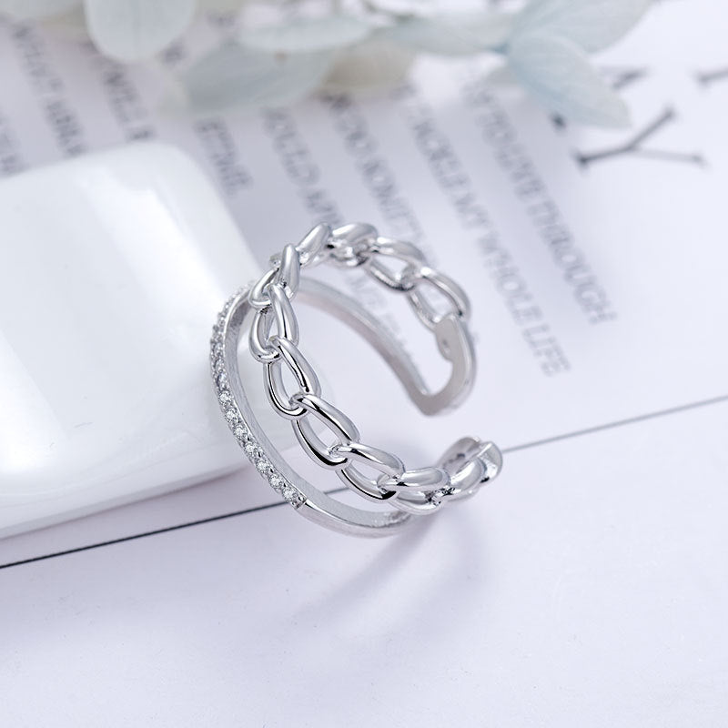Stall Chain Zircon Female Personality Dual Layer Open-end Rings