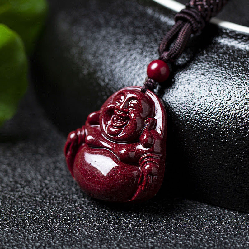 Natural Cinnabar Amitabha Fidelity Big Belly Pendants