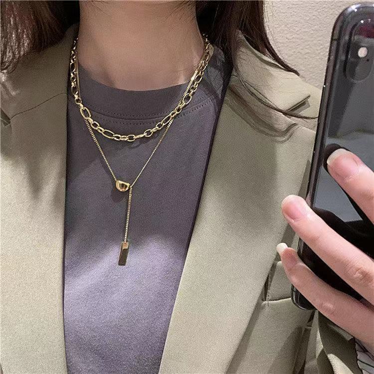 Steel No Fading Double Layer Twin Lucky Bean Necklace