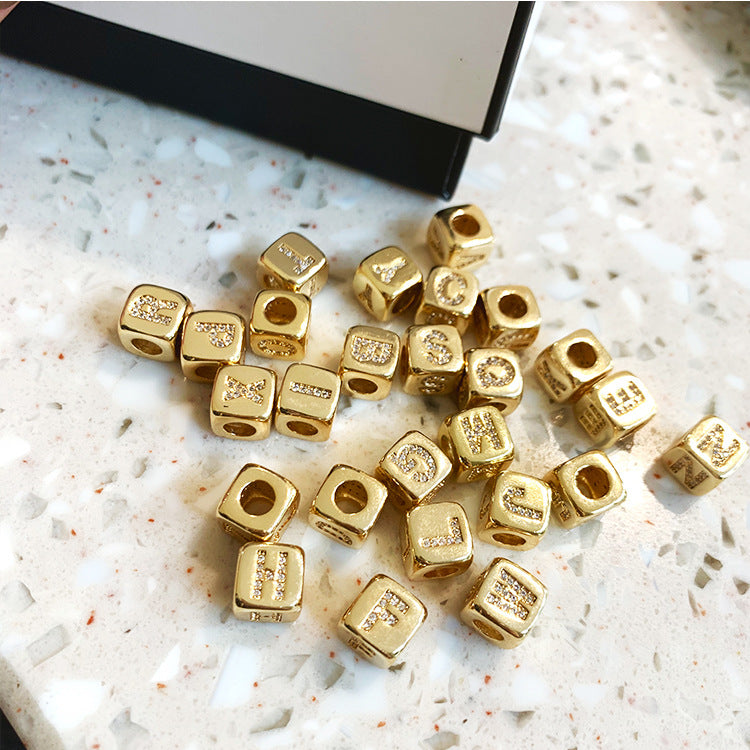 Gold-plated Dice Letter Micro Inlaid Zircon Necklaces