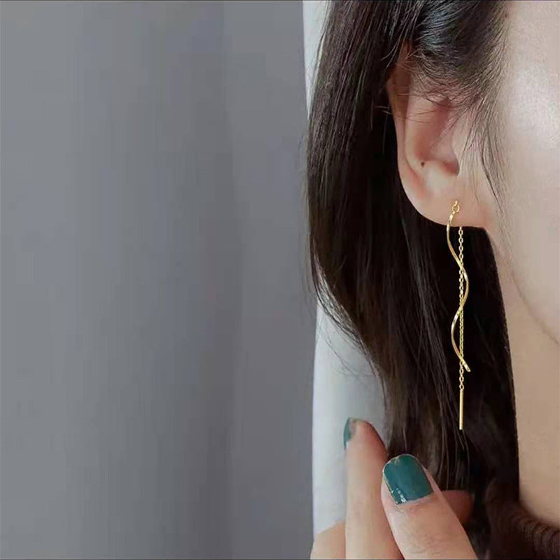 Wavy Threads Trendy Titanium Steel Temperament Long Fringe Ear Line