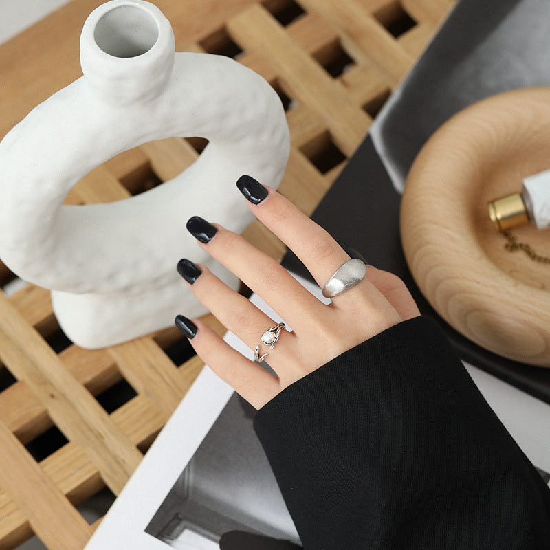 Korean Style Sterling Sier Cold Simple Irregular Wide Brushed Glossy Ring