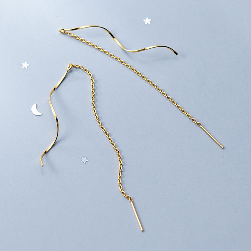 Wavy Threads Trendy Titanium Steel Temperament Long Fringe Ear Line