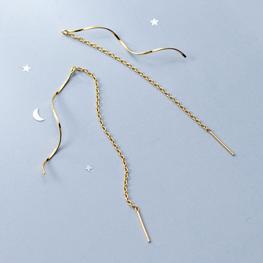 Wavy Threads Trendy Titanium Steel Temperament Long Fringe Ear Line