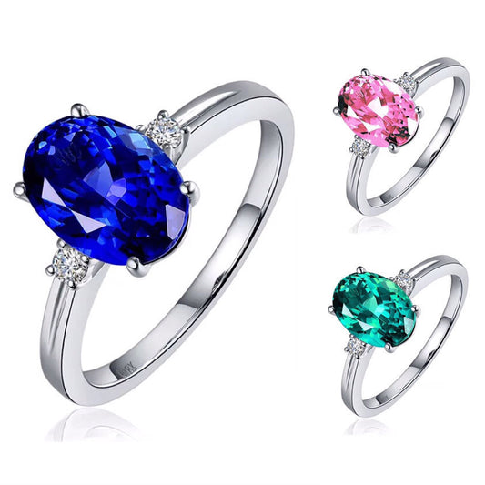 Copper Emerald Blue Ruby Adjustable Tourmaline Female Personality Fashion Open Ring