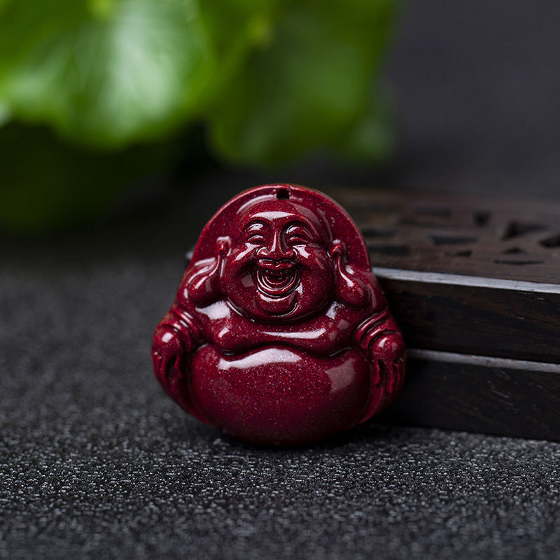 Natural Cinnabar Amitabha Fidelity Big Belly Pendants