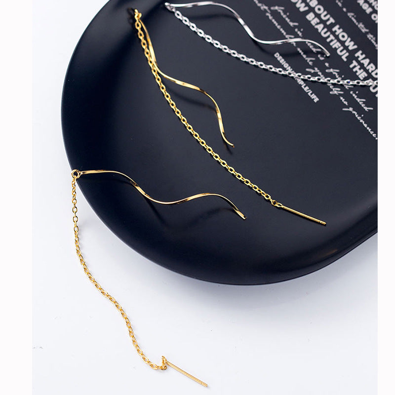 Wavy Threads Trendy Titanium Steel Temperament Long Fringe Ear Line