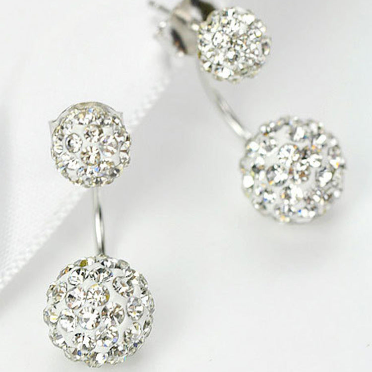 Sier Plated Crystal Ball Ear Korean Stud Earrings