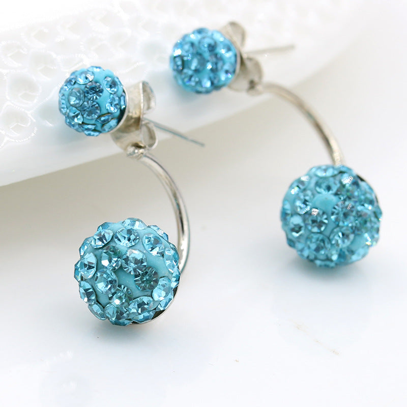 Sier Plated Crystal Ball Ear Korean Stud Earrings