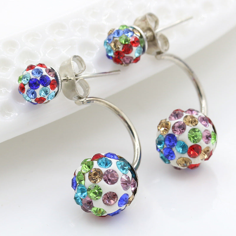 Sier Plated Crystal Ball Ear Korean Stud Earrings