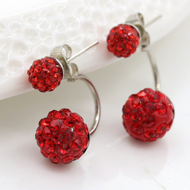 Sier Plated Crystal Ball Ear Korean Stud Earrings