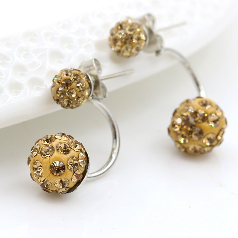 Sier Plated Crystal Ball Ear Korean Stud Earrings