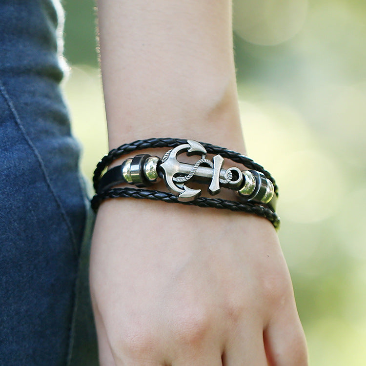 Ornament Simple Woven Boat Anchor Cattle Leather Fashion Popular Bracelets