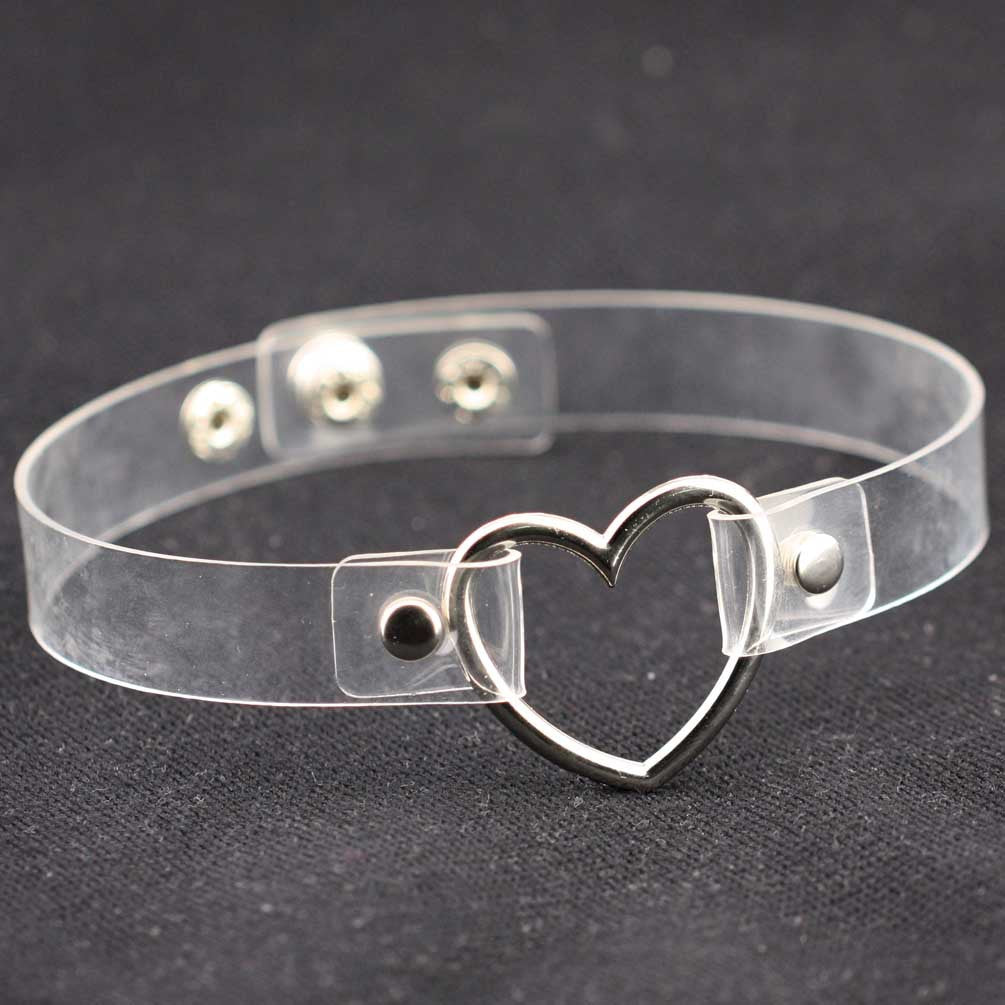Women's Soft Black Leather Peach Heart-shaped Collar Neck Band Clavicle Necklaces