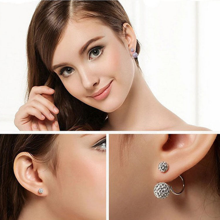 Sier Plated Crystal Ball Ear Korean Stud Earrings