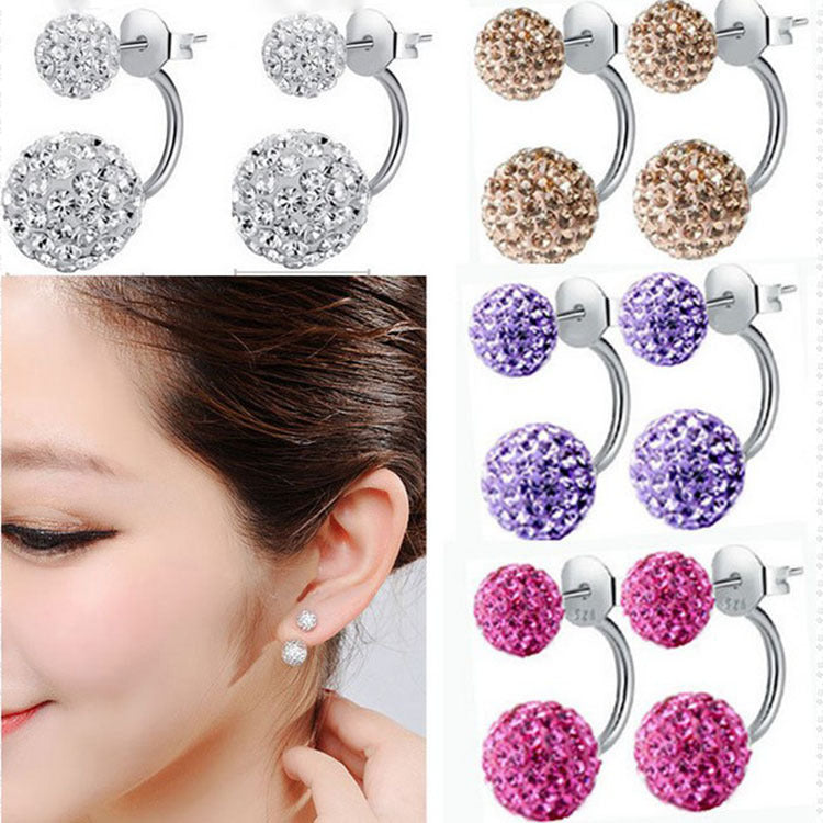 Sier Plated Crystal Ball Ear Korean Stud Earrings
