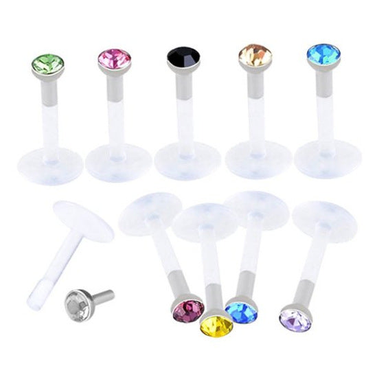Labret Acrylic Soft Rod Colorful Crystals Stud Earrings