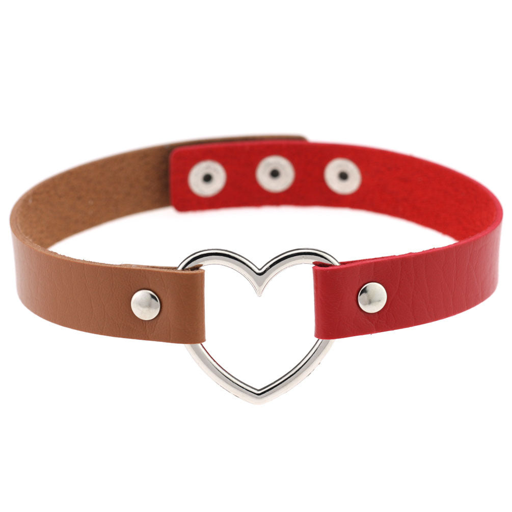 Women's Soft Black Leather Peach Heart-shaped Collar Neck Band Clavicle Necklaces