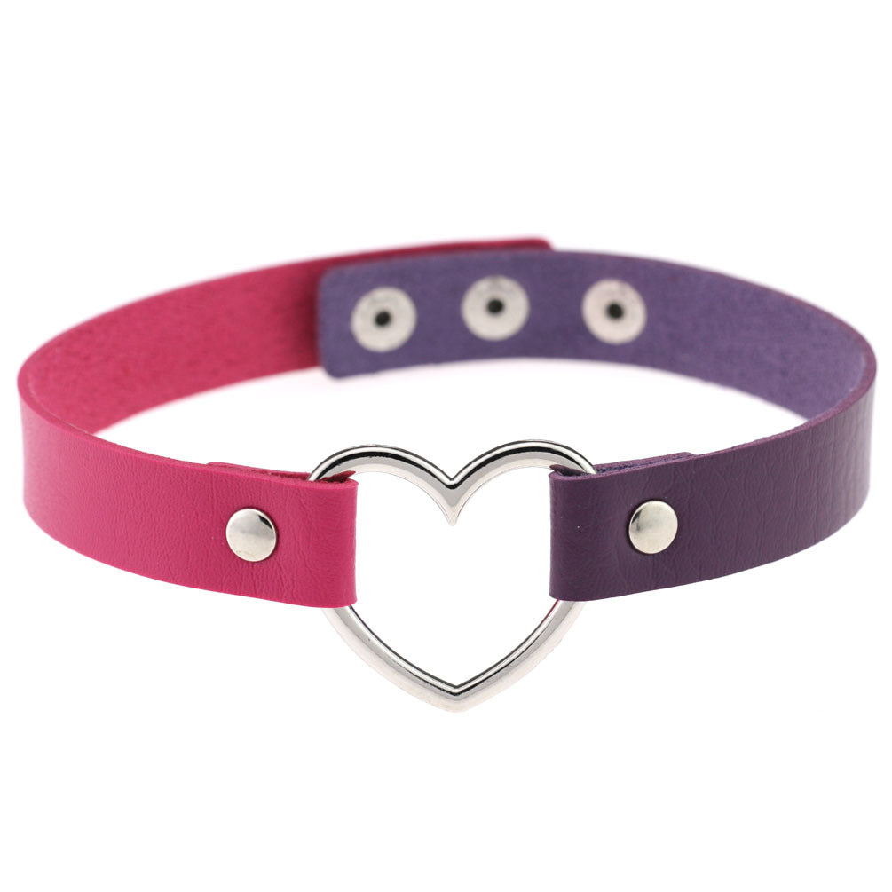 Women's Soft Black Leather Peach Heart-shaped Collar Neck Band Clavicle Necklaces