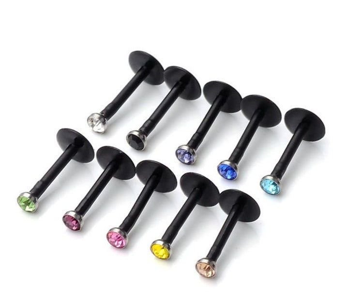 Labret Acrylic Soft Rod Colorful Crystals Stud Earrings