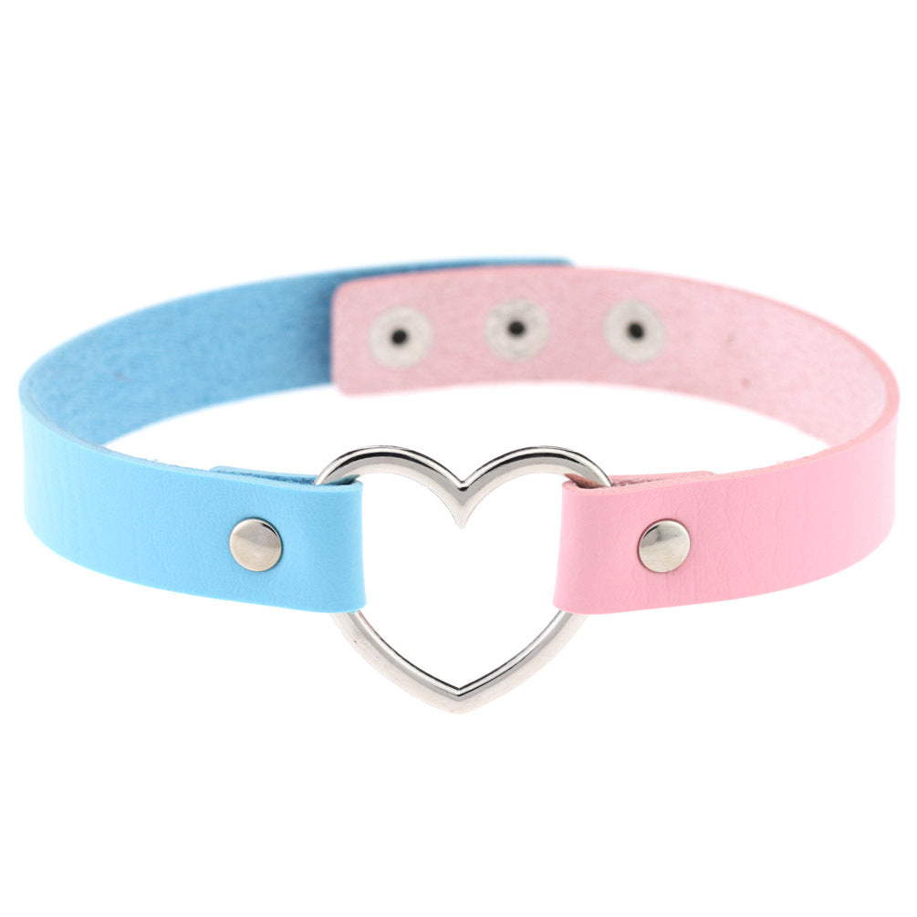 Women's Soft Black Leather Peach Heart-shaped Collar Neck Band Clavicle Necklaces