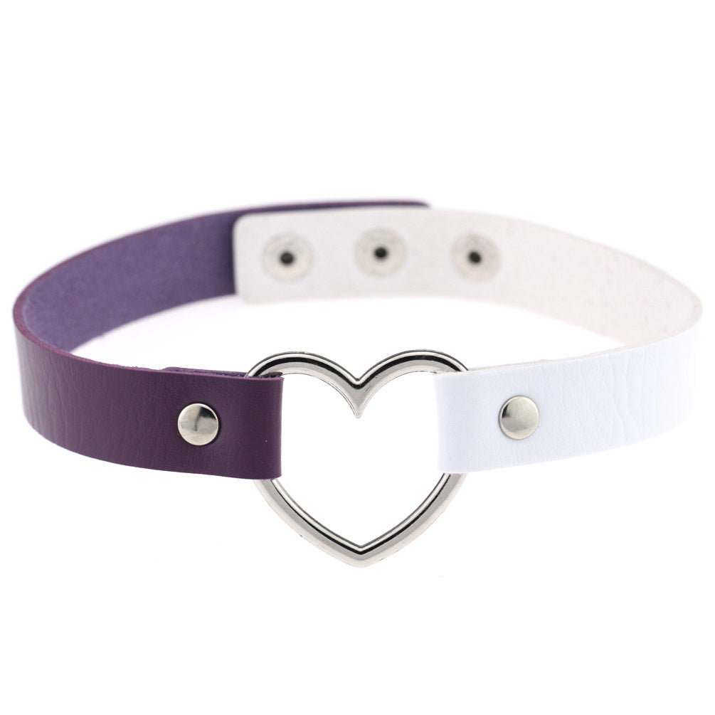 Women's Soft Black Leather Peach Heart-shaped Collar Neck Band Clavicle Necklaces