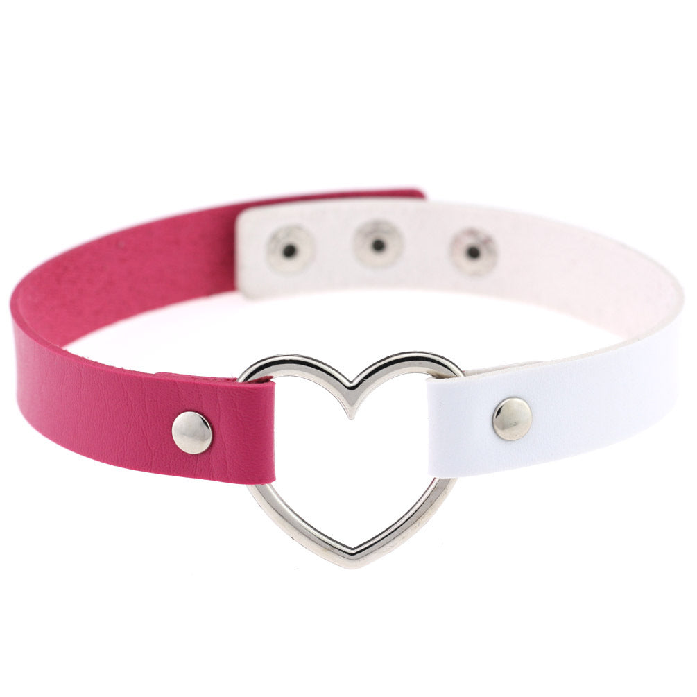 Women's Soft Black Leather Peach Heart-shaped Collar Neck Band Clavicle Necklaces