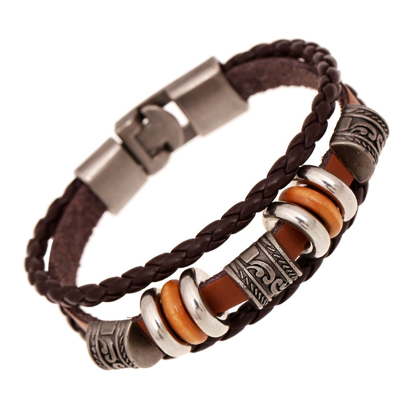 Men's Ornament Simple Handmade Beaded Multilayer Leather Bracelets