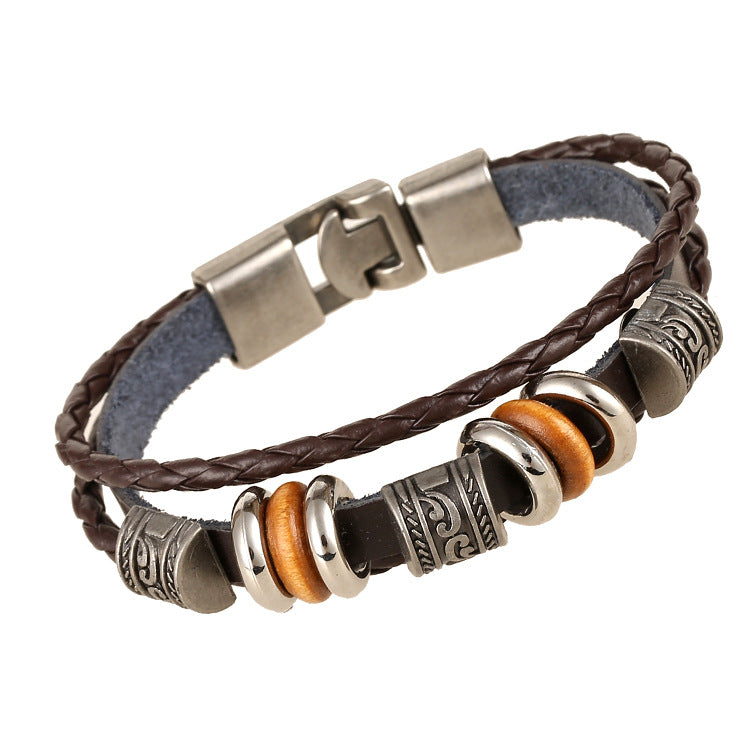 Men's Ornament Simple Handmade Beaded Multilayer Leather Bracelets